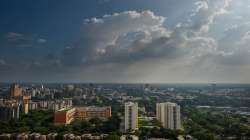 Monsoon clouds hover in the sky, in New Delhi