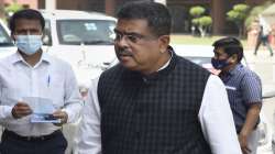 Union Education Minister Dharmendra Pradhan at Parliament House, during the second part of Budget Session of Parliament, in New Delhi.