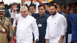 Bihar Chief Minister Nitish Kumar with Deputy Chief Minister Tejashwi Yadav during 76th Independence Day function, in Patna.