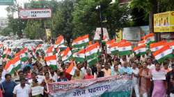 BJP MPs Sushil Kumar Modi, Ravi Shankar Prasad and other party leaders during a march on 1947 Partition, on the eve of 76th Independence Day, in Patna. (Representational image)