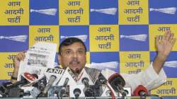 AAP MP Sanjay Singh addresses a press conference after Central Bureau of Investigation (CBI) conducted a raid at the residence of Delhi Deputy Chief Minister Manish Sisodia in connection with alleged irregularities in Delhi Excise Policy, in New Delhi, Friday, Aug. 19, 2022.