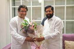 Maharashtra Chief Minister Eknath Shinde with MNS Chief Raj Thackeray during Ganesh Chaturthi celebrations at the latter's residence in Mumbai on September 1.