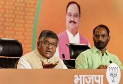  BJP leader Ravi Shankar Prasad while addressing a press conference.