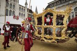 Vincent Keaveny, the 693rd Lord Mayor of the City of London, looks out from the State Coach before the Lord Mayors Show in the City of London.