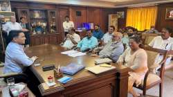 Panaji: Goa CM Pramod Sawant during a meeting with eight Congress MLAs from Goa to join the ruling Bharatiya Janata Party, in Panaji, Wednesday, September 14, 2022.
