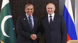 Russian President Vladimir Putin meets with Pakistani Prime Minister Shahbaz Sharif on the sidelines of the Shanghai Cooperation Organisation (SCO) summit in Samarkand, Uzbekistan.