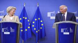 European Commission President Ursula von der Leyen, left, and European Union foreign policy chief Josep Borrell address a media conference at EU headquarters in Brussels on Wednesday, Sept. 28, 2022.