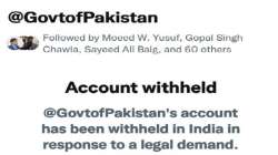 Government of Pakistan Twitter account withheld in India