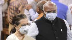 Congress President Sonia Gandhi with party MP Mallikarjun Kharge.