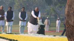 Congress president Mallikarjun Kharge pays floral tributes to Indira Gandhi on 105th birth anniversary. 