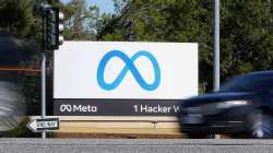 Facebook's new Meta logo on a sign at the company headquarters in Menlo Park, California