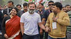 Congress leader Rahul Gandhi with DMK MP Kanimozhi Karunanidhi and others during the 'Bharat Jodo Yatra', in Sohna, Haryana, Friday, December 23, 2022.