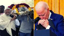 PM Narendra Modi during last rites (L) and US President Joe Biden (R). 