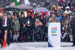 Congress leader Rahul Gandhi addresses the closing ceremony of Bharat Jodo Yatra, at Sher-i-Kashmir cricket stadium in Srinagar