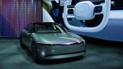 The electric vehicle prototype car Afeela, a joint venture between Sony and Honda, is on display during a Sony news conference before the start of the CES tech show. 