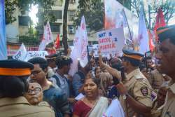 Student unions supporters holding placards stage a protest demanding justice in the alleged suicide of Darshan Solanki, outside IIT Bombay