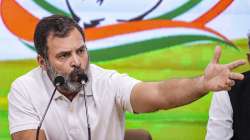 Congress leader Rahul Gandhi addresses a press conference at the AICC headquarters, in New Delhi