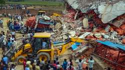 Rescue work underway after the roof of a cold storage collapsed in Chandausi area of Sambhal district in Uttar Pradesh. 