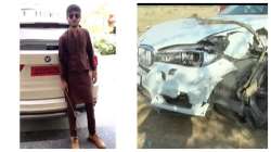 The driver of the car, Satyam Sharma (left), image of The Car after the accident (right)