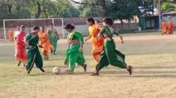 Women wearing sarees play football match in Gwalior