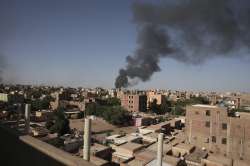 Smoke is seen rising from Khartoums skyline, Sudan