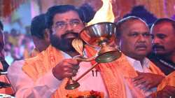 Maharastra CM Eknath Shinde while performing "aarti" in Ayodhya.