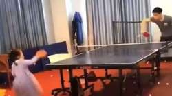 Little girl plays table tennis like a pro