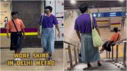 Men wear denim skirts on Delhi Metro