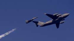 Indian Air Force C17 Globemaster, bottom, with fighter aircraft Su30 during a fly past. (Representational image)