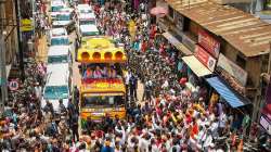 BJP supporters gather during an election rally.