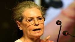 Congress leader Sonia Gandhi addresses a public meeting ahead of Assembly polls, in Hubballi, Karnataka