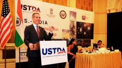 US Ambassador to India Eric Garcetti speaking at the inaugural ceremony of the US-India 5G and Next Generation Networks Workshop in Delhi.