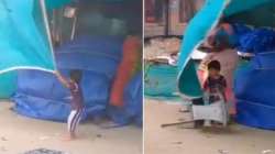 Little boy protecting mom’s shop amid storm