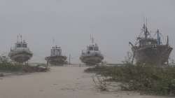 Heavy Rain at Jakhau port ahead of the landfall of Biparjoy cyclone, in Kutch district.