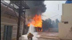 Officials were seen dousing the fire in the video from the spot