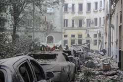 Several buildings and cars were damaged after the Russian rocket strike in Ukraine's Lviv