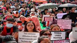 Members of the Kuki-Zo Womens Forum protest at Jantar Mantar in Delhi