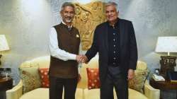 Sri Lankan President Wickremesinghe with EAM Jaishankar in Delhi.