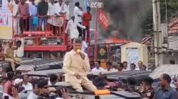 Fire erupts at Chandrababu Naidu's roadshow in Kadapa town.