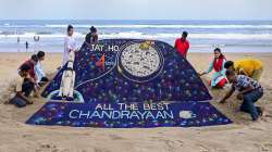  Students of Sudarsan Sand Art Institute create a sand art on ISRO’s lunar mission Chandrayaan-3 at the beach, in Puri