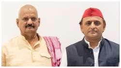 Samajwadi Party's candidate Sudhakar Singh along with party chief Akhilesh Yadav