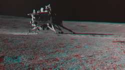 The anaglyph Of Vikram created using images captured by Pragyan's camera is a three-channel image, which means that three different colours have been superimposed. However, in this case  only two images have been used. 