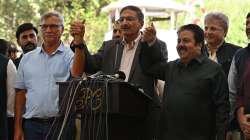 PCB Chairman Zaka Ashraf alongside BCCI president Roger Binny and vice-president Rajiv Shukla