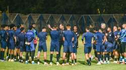 Indian football team in a training session at VYBK Stadium, in Kolkata in June 2022