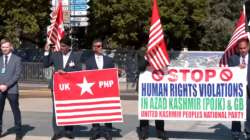 PoK activists protest against the Pakistan regime at UNHRC.