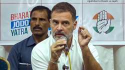 Congress leader Rahul Gandhi addresses a press conference, in Aizawl, Mizoram.