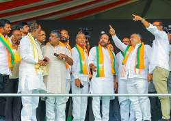 Telangana BJP president G Kishan Reddy with BJP national general secretary Tarun Chugh and others