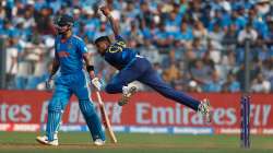 Virat Kohli and Dilshan Madushanka during World Cup 2023 match in Mumbai on November 2