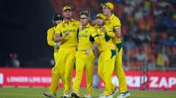 Adam Zampa celebrates against England in Ahmedabad on November 4