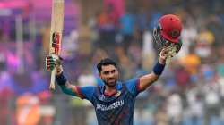 Ibrahim Zadran celebrates after scoring his World Cup century versus Australia.